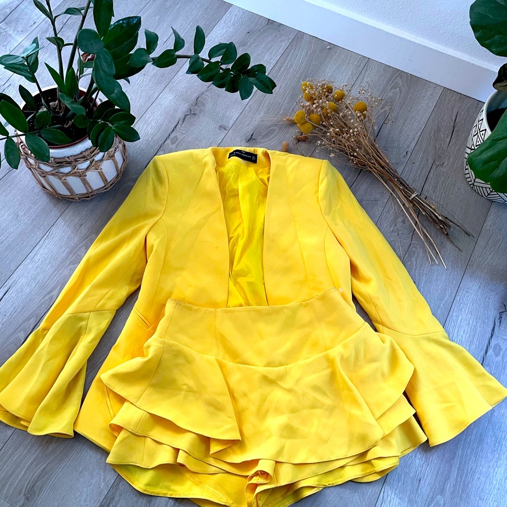 Zara bright yellow blazer and skort set